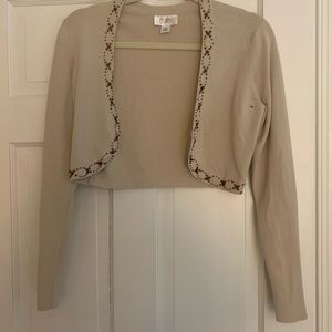 Ann Taylor Loft Tan Beaded Cardigan